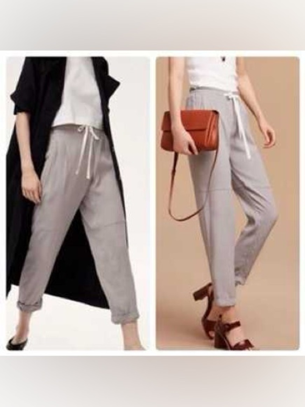 WILFRED ARITZIA Light Gray Drawstring Jogger Pants Crepe Flowy Lightweight Small